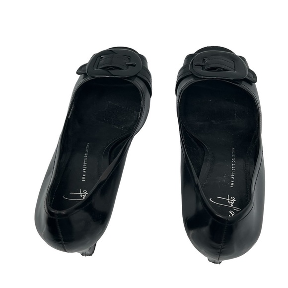 Franco Sarto Black The Artist’s Collection Natalia Buckle Peep Toe Heels Size 8 - Picture 4 of 11
